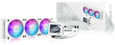 ASUS ROG RYUJIN III 360 ARGB EXTREME White Edition all-in-one AIO CPU liquid cooler, AMD Ryzen 9000 & Intel® Core™ Ultra Ready, Asetek Gen8 V2 pump;high airflow static pressure magnetic fans; 3.5 LCD