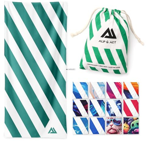 ALP & ACT Beach Towel XXL 200x90 cm - 100% Recycled Microfiber - SUPER LIGHTWEIGHT & Quick Dry - Large Microfiber Towels for Beach & Sun Lounger - Bath Sheets, Bath Towels for Adults & Kids - green