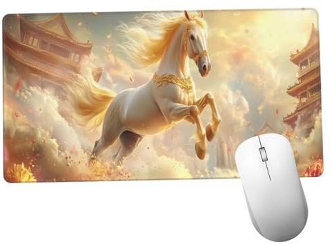 Dorado Alfombrilla Ratón 1400x600x3mm Alfombrilla Raton XXL con Base de Goma Antideslizante, Accesorios Gaming Caballo, Ordenador Gamer Regalos, Mouse Pad Gaming Mejora La Precisión Y La Velocida Y674
