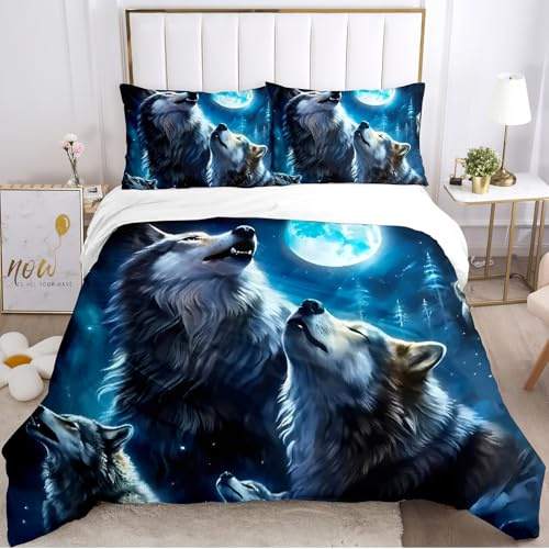 IUNTWEIE Wolf, biancheria da letto 200 x 200 cm, copripiumino 3D con chiusura lampo, motivo lupo, morbido e confortevole, in microfibra (Wolf 3, 200 x 200 cm)