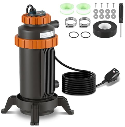 Vkechh Calentador eléctrico para piscinas, diámetro de 29 x 42 cm, calentador de piscina para la mayoría de piscinas pequeñas, protección contra fugas, protección contra vuelco, ignífugo, interfaz 32