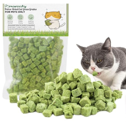 Havenfly 120g Cat Grass Treats for Cats, Freezed Drying Cat Grass Teething Stick Snacks, Edible Cats Chew Toys for Teeth Cleaning and Hairball Removal