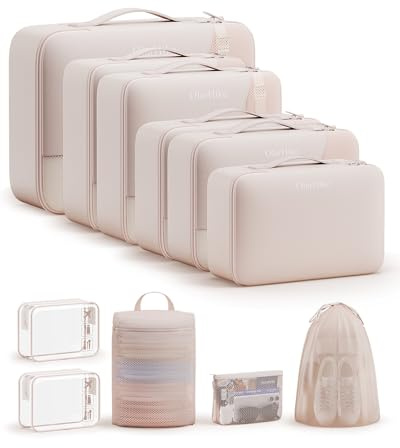 11 Set / 9 Set Packing Cubes for Travel,Gifts for Women Mom Kids,TSA Approved Bags for Makeup, Cosmetic, Toiletry, Organizers for Suitcase Carry On, Cruise Essentials Airplane Accessories, Beige