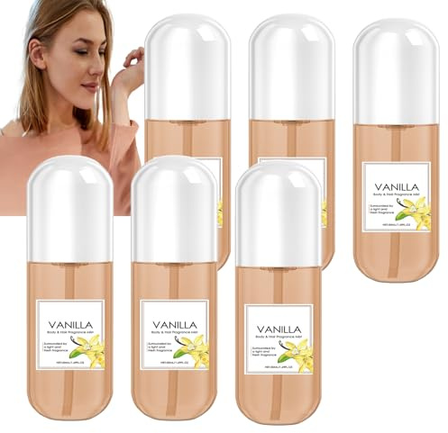 Vanilla Perfume Spray for Hair & Body – Long-Lasting Sweet Fragrance Mist, Travel Size Light Fruity Vanilla Scent for Women & Men, Refreshing Daily Body Spray (6pcs)