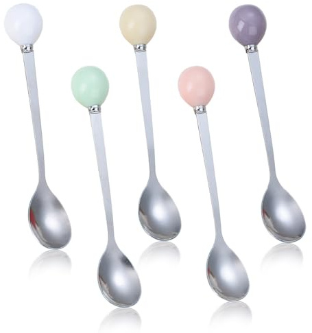 ROKZELT 5 Piezas Cucharas de Postre, 14 cm Cucharillas Postre, Cucharas de Huevo de Acero inoxidable Reutilizable Coloridas, Cucharillas Cafe para Helado, Café, Postres, Sopa, Bebidas Calientes