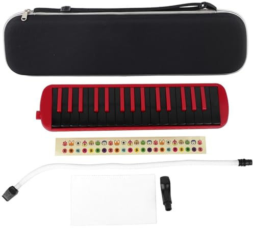 Melodica 32 teclas, teclado de piano de aire con boquilla de doble tubo, F32 con bolsa de transporte, instrumento de viento de teclado portátil para principiantes y (Rojo)