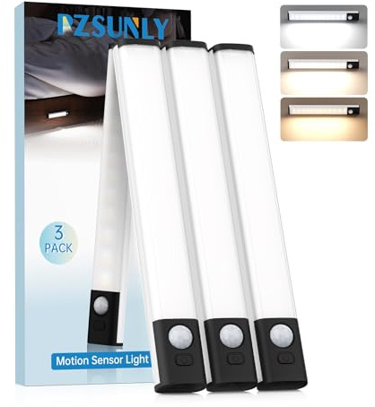 PZSUNLY Led Cuisine Sous Meuble - 3 Pièces Lumière Detecteur de Mouvement Intérieur, Reglette Led Rechargeable USB Sans Fil, Dimmable,Magnétique, Lampe de Placard pour Escaliers,Couloir,Cuisine