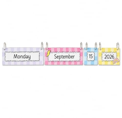 Bright Classroom Flip Calendar Card Set - 53 Piece Date Card Set - Day of the Week, Month, Date, and Year - Teacher School Supplies