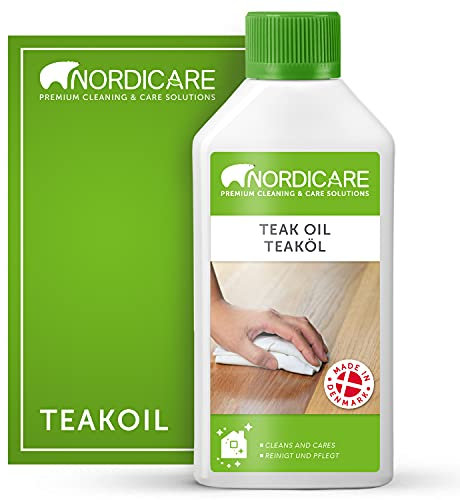 Nordicare Teak Oil (525 ml) - Wood Oil for the Entire Indoor Area - Revives the Original Color of Wood - Premium Teak Oil Wood Care Oil with Stain Protection - Natural Silk Matt Finish-Made in Denmark