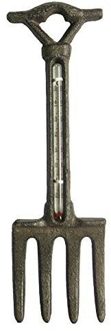 Vintage Cast Iron Outdoor Home Garden Tool Wall Fork Hanging Weather Thermometer