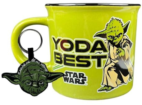 Pyramid International Star Wars Yoda - Juego de taza y llavero en caja de regalo (mejor diseño de Yoda), taza de cerámica estilo fogata de 325 ml y llavero tejido, producto oficial