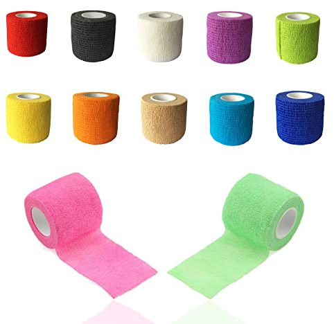 ZeroNine 12 Stück Selbstklebender Verband, 5cm x4, 5 m Fixierbinde, Tierverband, Haftbandage, Pet Vet Wrap Selbst den Verbände Binde für Katze, Hund, Pferd, Elastisch, Wasserabweisend, Atmungsaktiv