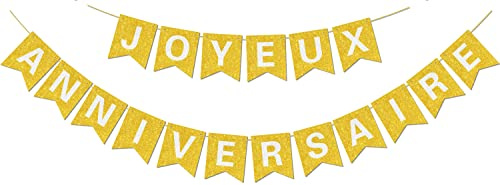 Bannière Joyeux Anniversaire pré-cordée - PAS de bricolage - avec bannière Joyeux Anniversaire à paillettes brillantes pour décorations et fournitures de fête d'anniversaire dorées