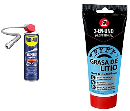 WD-40 34688, Producto Multiuso Flexible Spray Llega Donde Otros no Llegan, 400 ml + 3-IN-ONE Profesional - Grasa de Litio Tubo -150gr, incoloro (34167)