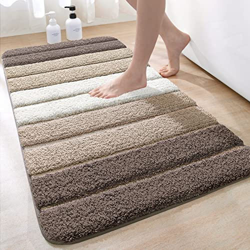 DEXI Badematte rutschfest 60 x 90 cm, Weich Badezimmerteppich Saugfähige Badteppich Waschbar Badvorleger für Badezimmer, Dusche, Badewannen, Beige