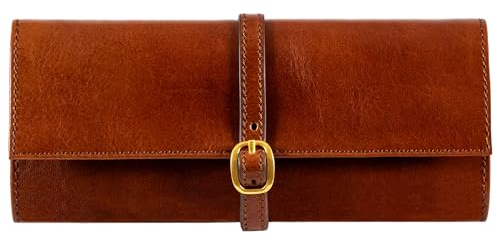Time Resistance Rotolo di Gioielli in Pelle - Marrone Cognac Portagioielli da Viaggio in Pelle Pieno Fiore - Organizer per Gioielli Made in Italy