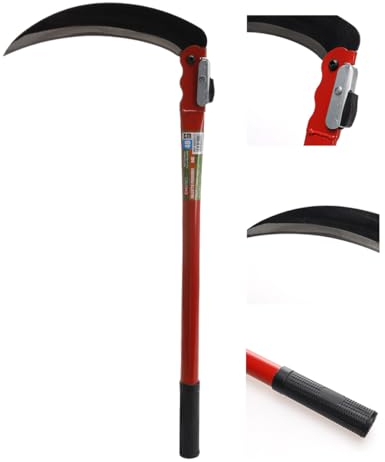 A2ZWORLD - Guadaña plegable de 49 cm, hoja de 23 cm, alto jardín multiusos, hoz de hierba para deshierba, hoz de seguridad portátil para senderismo de emergencia y herramientas