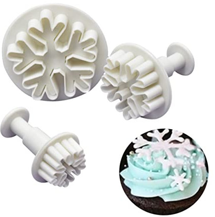 Snowflake Spring Plunger Cutters 3pc Plastic Cookie Cutters