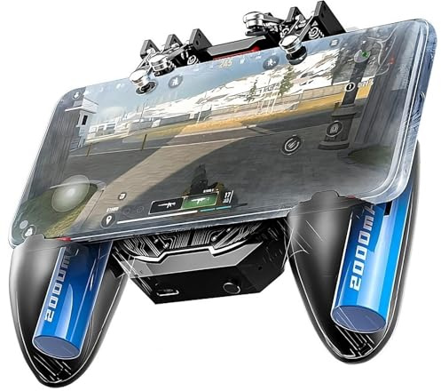Mobile Game Controller Fast Cooling Phone Gamepad 4 Trigger 6 Finger Operation Grip 4000 mAh Built-in battery Rechargeable for iPhone, Samsung, Oneplus, Pixel, compatible with PUBG CoD Warzone Mobile