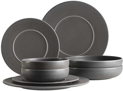MÄSER Serie Unico, porslinsset för 2 personer, tidlös, elegant, 8-delad keramisk matservering, stengods, antracit