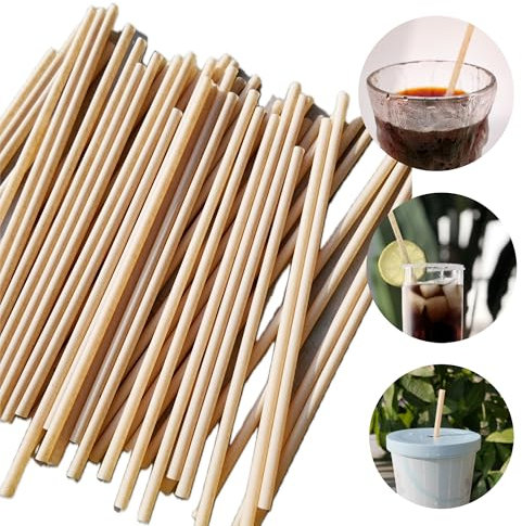 100-400 pailles jetables en bagasse, 21cm de paille droite plate, 5.5mm de diamètre, paille en canne à sucre, biodégradable, pour fête, jus, cuisine,club (100)