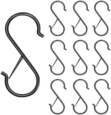 XYTAHDM 10 Crochets en Forme de S avec Système Anti-chute,Crochet Multifonctions, Crochet en S Crochet en métal robuste crochet double,pour Cuisine, Salle de Bain, Chambre et Bureau(Noir)