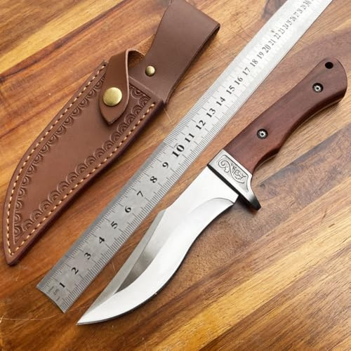 Genérico TEERMA PC8 Cuchillo de supervivencia Cuchillo de caza de hoja fija enfundada Cuchillo de acero de una pieza para exteriores Ideal para acampadas y actividades al aire libre