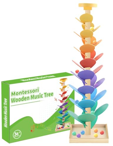 Trochate Wooden Musical Tree - Marble Ball Run Learning Game,Leaf Rolling Color Sorting Wooden STEM Early Education Learning Playtime for 3-7 Years Indoor Outdoor Bedroom Living Room Playroom
