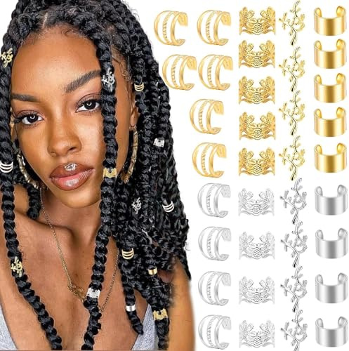 ZhouWei 120 Piezas Accesorios Pelo, Anillos para el Adornos Pelo Ajustable Dreadlocks Joyas para el cabello Accesorios para Rastas Cabello Cuentas de Pelos Anillos Trenza, Adornos para Mujer Hombres