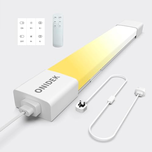 LED Batten Light Under Cabinet Lights with Plug in. Fluorescent Strip Light 3000-6500K Dimming and Color. with Wireless Control Panel and Remote Control.15W for Garage,Closet,Office,Shed (40CM-1PCS)
