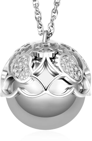 Dada Gioielli - Collier Bola de Grossesse – Pendentif Protecteur pour Future Maman & Bébé – Cadeau Prénatal Scintillant. (Argent Petit pied de bébé)
