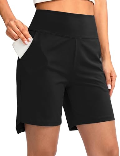 Aseniza Short Sport Femme Bermuda Baggy Grande Taille Short Jogging Détente Course Short de Course à Pied avec Poches Élastique Légère Fitness Gym Randonnée Entraînement Noir XL