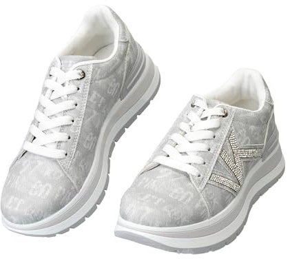 CLEIKS Scarpe da Ginnastica Donna Scarpe Fashion Donna Scarpe con Plateau Donna con Design con Lettere e Suola in Gomma Leggere per Commutazione e Tempo Libero (Grigio, 37 EU, WSC260163-4)