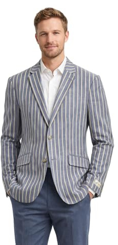 Richard Paul Light Blue Striped Linen Wool Blazer, Single Breasted Casual Boating Jacket, Size 40R