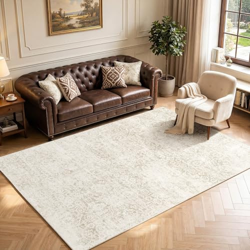 Autsel Alfombra Salón 160x230 cm Beige Antideslizante Lavable a Máquina, Alfombras Vintage de Habitacion Pelo Corto, Tapete Multiusos para Dormitorio Cocina Comedor Pasillo Entrada Casa