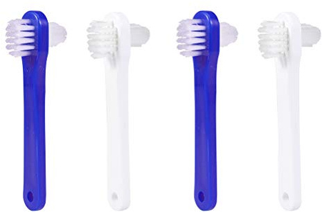 HOOTNEE Cepillo de Limpieza para Dentaduras Postizas y Retenedores Cabezales Dobles, Cerdas Suaves y Mango Antideslizante, 4 Piezas Color Azul