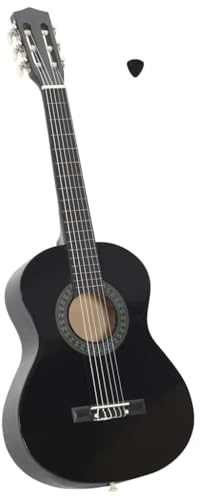 Ziaphsol klassisk gitarr 1/2 34 tum av massivt lindträ för nybörjare och barn, svart, klassisk gitarr med nylonsträngar, plockinstrument för undervisning och träning