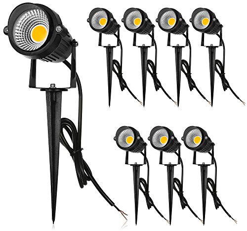 Hykolity Low Voltage Outdoor LED Landscape Spotlight, 7W 300LM 12V COB Pathway Light, 3000K Warm White, Die-cast Aluminum Construction, IP65 Waterproof Outdoor Lighting for Garden, 8 Pack