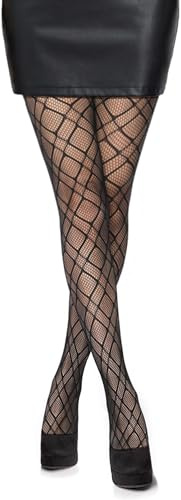 Simply Joshimo Medias de malla con patrón negro para mujer/Medias de moda con patrón para mujer (rayas), Altoa única
