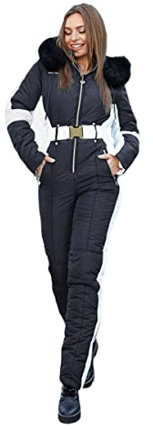 Yousify Womens Winter Onesie Ski Jumpsuits Outdoor Sports Waterproof Snowsuit Removable Fur Collar Coat Jumpsuit…