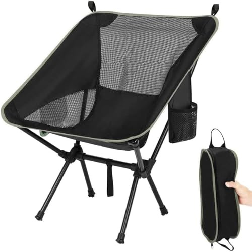 Nestling Ultralight Folding Camping Chair - Compact, Portable (Grey) | Aluminium Shock-Cord Frame, Quick Setup. 600D Oxford, Breathable Mesh. for Hiking, Fishing, Picnic & Backpacking