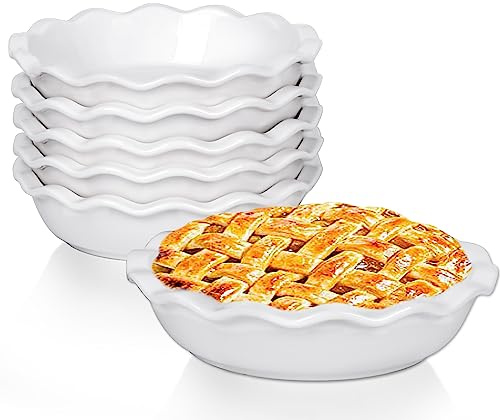 Taeochiy Ceramic Mini Pie Pans, 6.5 Inch Individual Small Pie Pans, 12 Oz Pie Dish Ramekins for Baking Chicken Pot Pie, Quiches, Fruit Pies, Set of 6, White