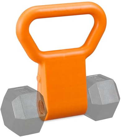 Relaxdays Kettlebell Grip, Dumbbell Handle Adapter, Weight Holder, Plastic, for Training, HxWxD: 28 x 23 x 7 cm, Orange