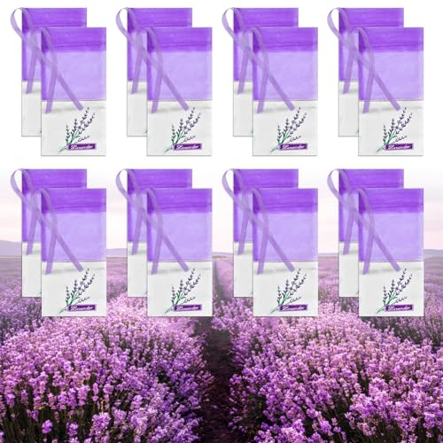 TANCUDER 40 sacchetti vuoti di lavanda, con coulisse, viola, in garza, piccoli sacchetti di garza in organza, fiori di lavanda essiccati, armadi, profumi, profumi, con nastri, per lavanda, spezie