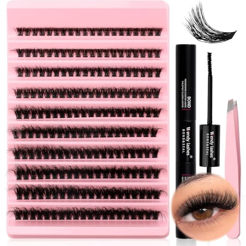 Kit Extension Cils 200PCS 60D Clusters Lashes Kit 3D Effect 0.07 8-16mm Faux Cils Individuels Kit Extensions de Cils avec Cils Applicateur Déménageur de Cils Bond et Seal