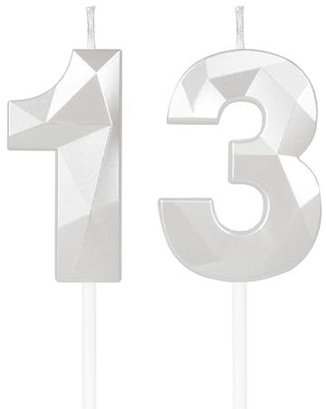 mciskin White 13th Birthday Candles, 3D Number 13 Candles for Cake, Girls Boys 13th Birthday Decorations,Pearl White Candle Cake Topper Decorations for Birthday Party Weddings Anniversary Supplies