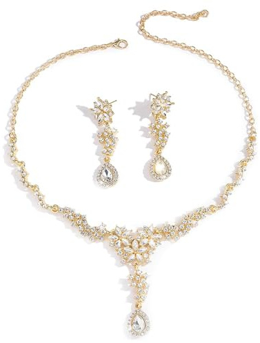XFSRG Parure Gioielli Donna Elegante Set Collana Orecchini con Strass Gioielli Oro Argento per Matrimoni Eventi Uso Quotidiano(Oro)