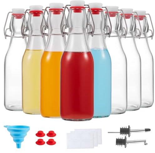 keigocare 8 Set, 8 OZ Swing Top Glass Bottles - Vanilla Extract Bottles Flip Top Beer Brewing Bottles with Stopper for Syrup Bottle,Kombucha,Mead Kefir,Extract,Juice,Tea,Wine - Airtight Cap Lids