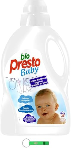 8 detergenti Bio Presto Baby Detersivo Liquido Bucato Lavatrice – Detersivo Liquido Bucato Lavatrice – Detersivo per bambini – 25 lavaggi 1500 ml + portachiavi Beni Culinari