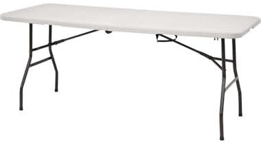 Tavolo pieghevole in Rattan richiudibile bianco, 180x74x75 da giardino Eventi Giardino Perfetto Campeggio, da Buffet, da Cucina | Tavolini Valigetta con Maniglia Tavolo Pieghevole salvaspazio